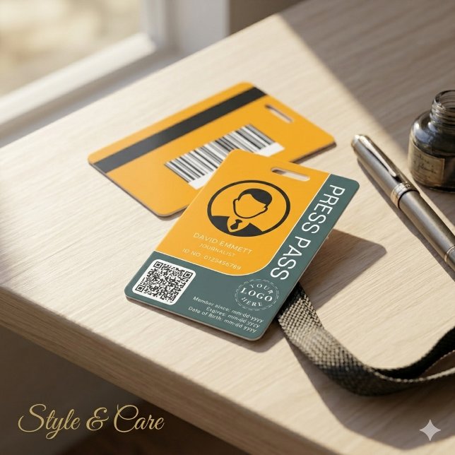 Badge Carte de presse professionnelle avec code QR et ph (Professional Press Pass with QR Code and Photo Badge)