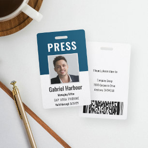 Badge Carte de presse verticale personnalisée avec photo