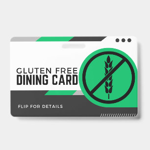 Badge Carte de sécurité du restaurant pour repas sans gl