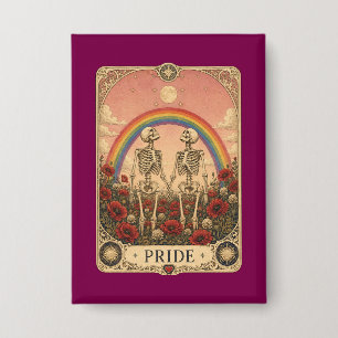 Badge Carte de tarot vintage Fierté Squelette Amants Arc