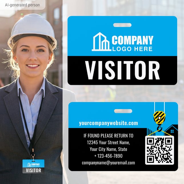 Badge Carte de visite chantier de construction logo bleu (Créateur téléchargé)