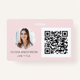 Badge Carte de visite photo couleur rose pâle QR Code