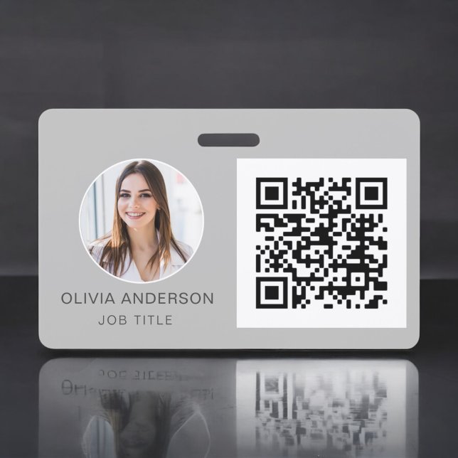 Badge Carte de visite photo gris argenté avec code QR (Créateur téléchargé)