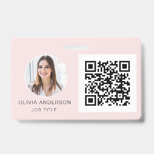 Badge Carte de visite rose blush avec code QR