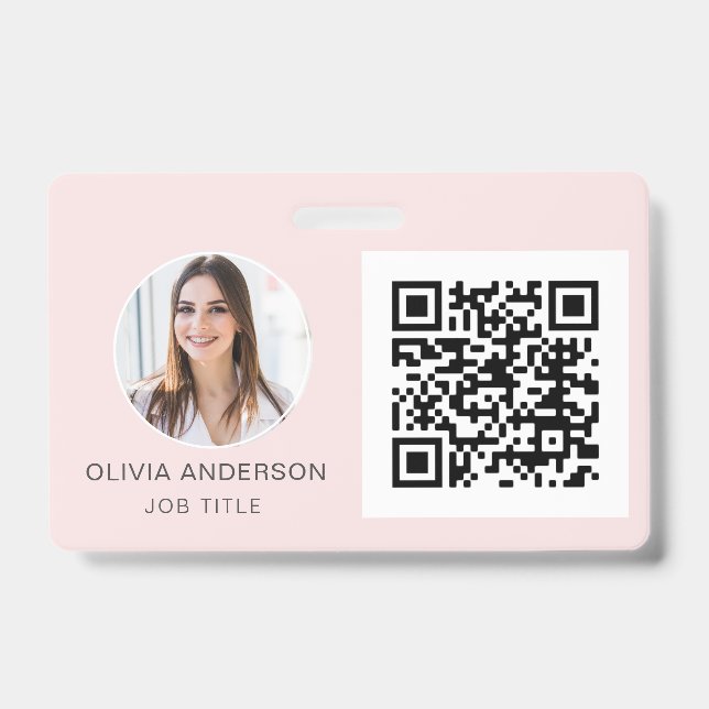 Badge Carte de visite rose blush avec code QR (Avant)