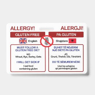 Badge Carte de voyage sans gluten albanais | Sensibilisé