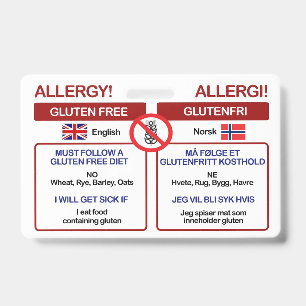 Badge Carte de voyage sans gluten NORVÉGIENNE Allergie
