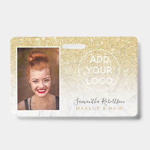 Badge carte d'employé avec logo en marbre blanc et paill