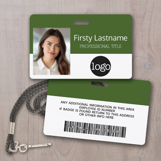 Badge Carte d'employé personnalisée - Photo, code-barres (Employee ID Badge - Upload your logo, photo and a bar code)
