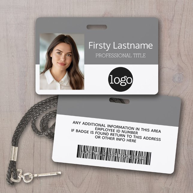 Badge Carte d'employé personnalisée - Photo, code-barres (Employee ID Badge - Upload your logo, photo and a bar code)