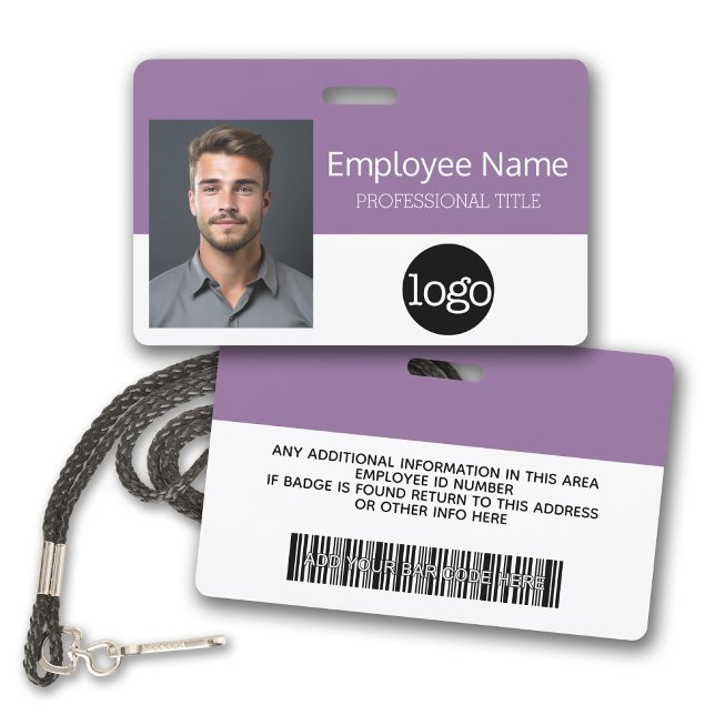 Badge Carte d'employé personnalisée - Photo, code-barres (Plastic ID Badge with Photo and Logo)