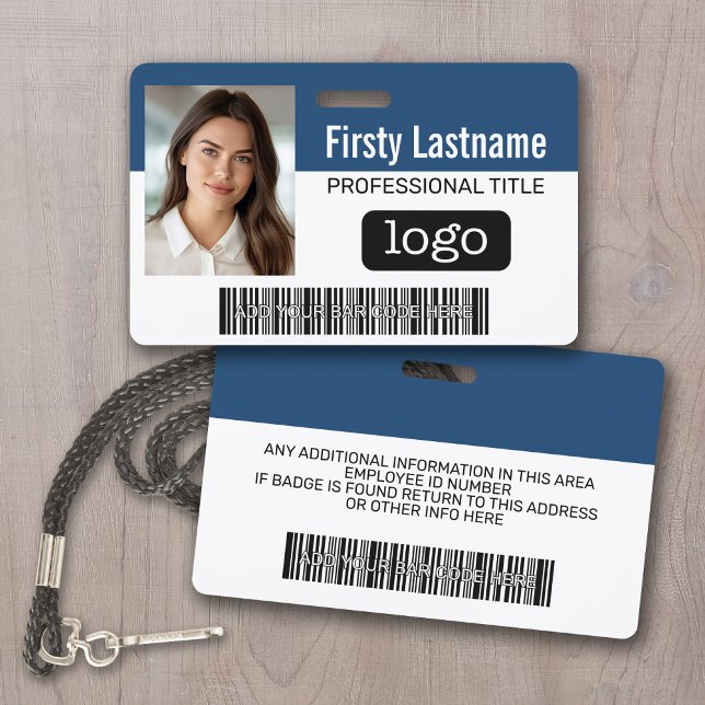 Badge Carte d'employé personnalisée - Photo, code-barres (Custom Photo ID Badge with logo and bar code)