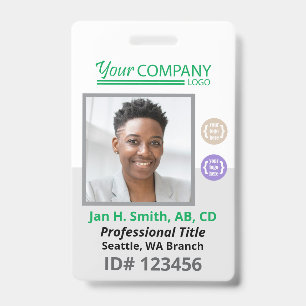 Badge Carte d'entrée photo d'employé du logo vert, code
