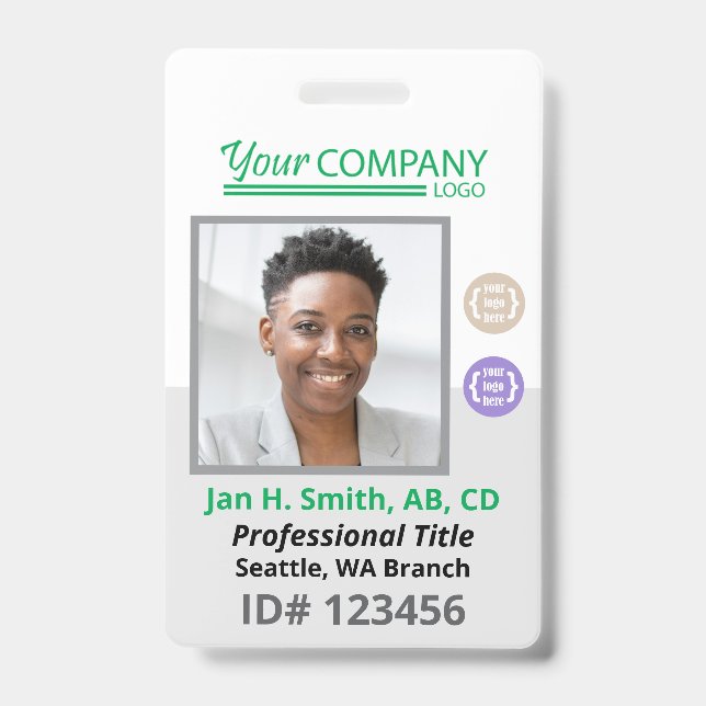 Badge Carte d'entrée photo d'employé du logo vert, code  (Avant)
