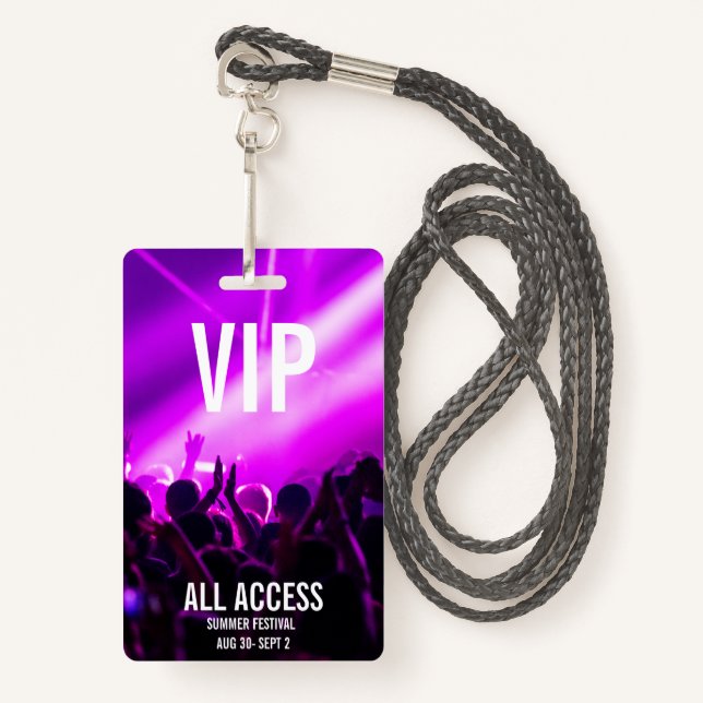 Badge Carte d'événement VIP All-Access personnalisée Vio (Devant avec lanière)