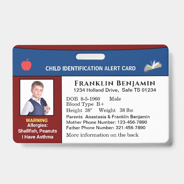 Badge Carte d'identification alerte personnalisée avec p (Avant)