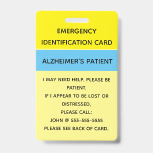 Badge Carte d'identification d'urgence modifiable