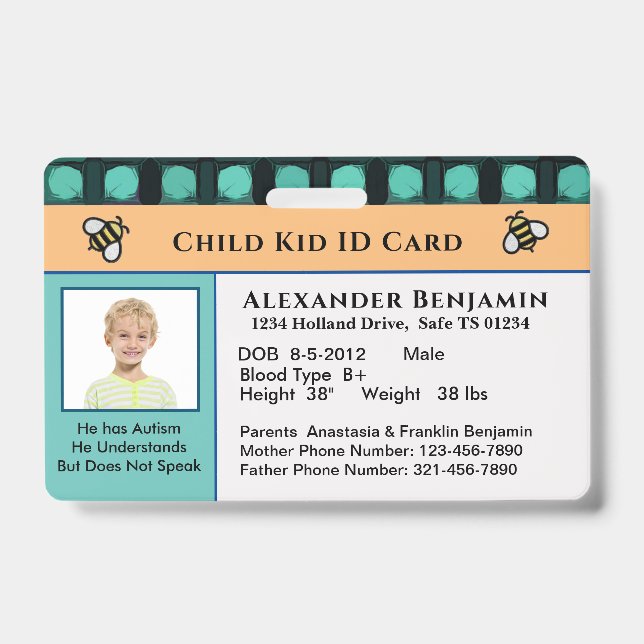 Badge Carte d'identification personnalisée pour enfant (Avant)