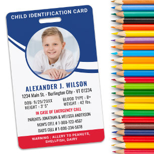 Badge Carte d'identification personnalisée pour enfants