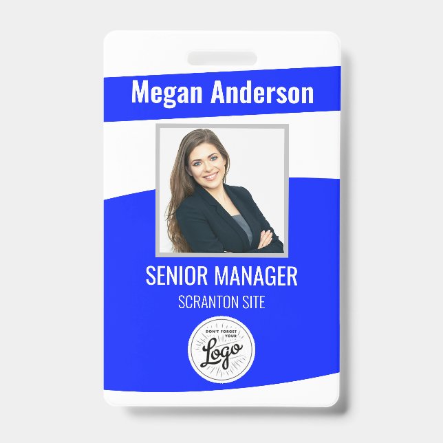 Badge Carte d'identité avec photo de l'employé bleu (Avant)