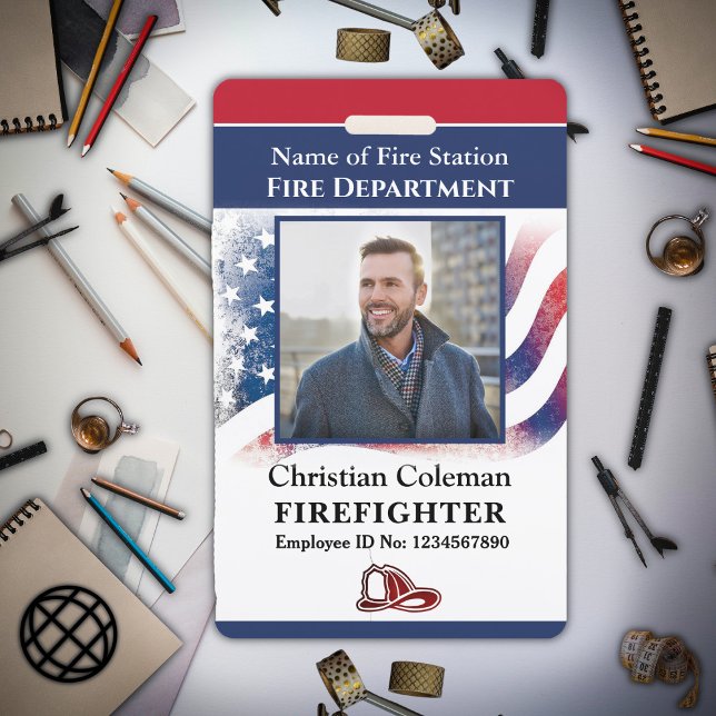 Badge Carte d'identité avec photo d'employé du service d (Fire Department Employee Firefighter Photo ID Card Badge)