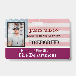 Badge Carte d'identité avec photo et nom de pompier avec