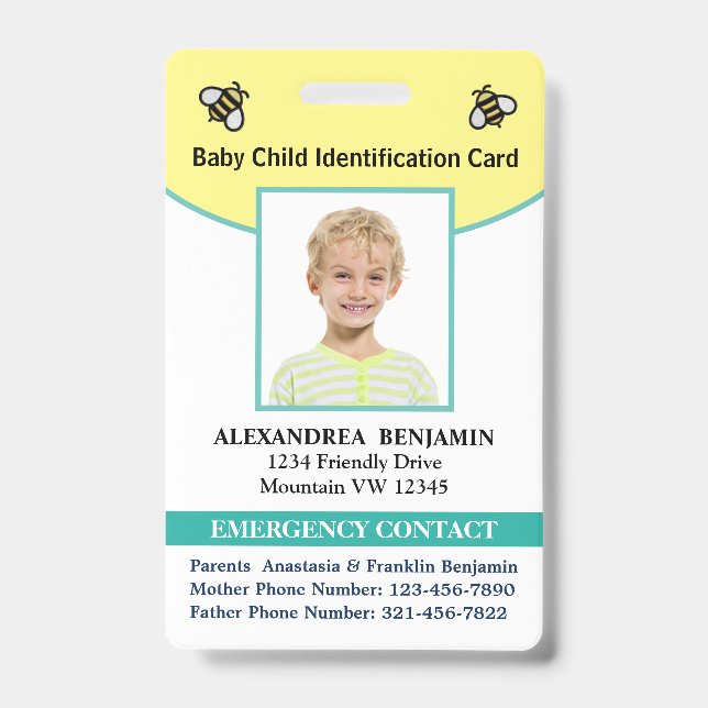 Badge Carte d'identité bébé avec photo et nom (Avant)