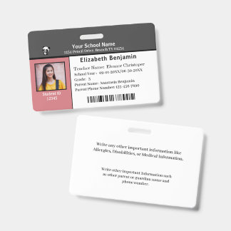 Badge Carte d'identité Code à barres de l'élève École
