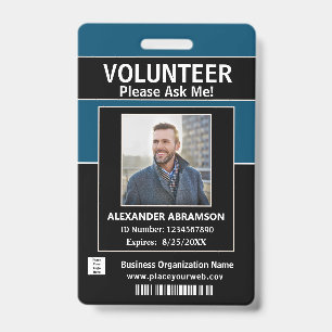 Badge Carte d'identité de bénévole Modern Ask Me Logo Cu