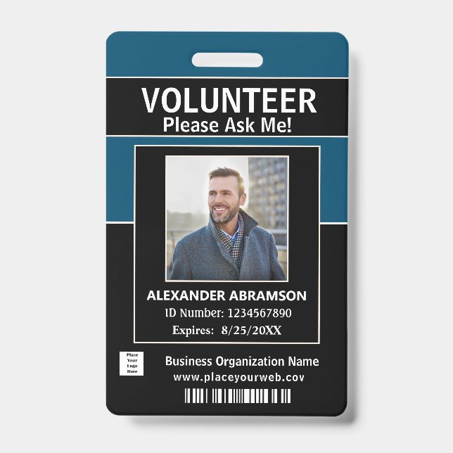 Badge Carte d'identité de bénévole Modern Ask Me Logo Cu (Avant)