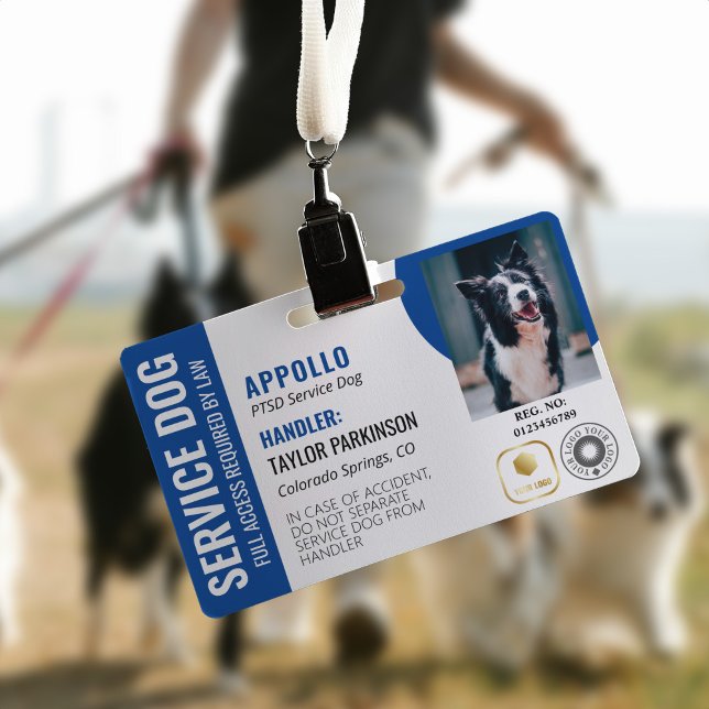 Badge Carte d'identité de chien d'assistance Bleu Blanc  (Créateur téléchargé)