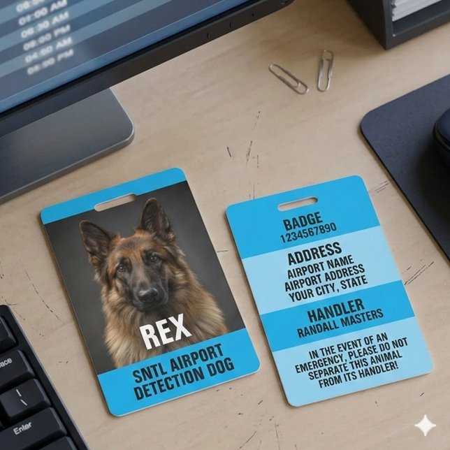 Badge Carte d'identité de chien de détection bleu à fort (High Impact Two-Tone Blue Detection Dog Photo ID Badge)