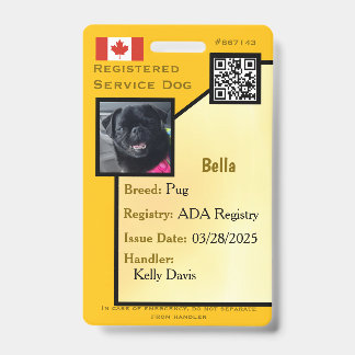 Badge Carte d'identité de chien de service jaune vertica