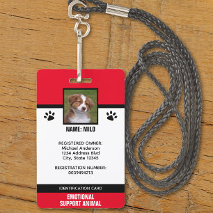 Badge Carte d'identité de l'animal de soutien émotionnel