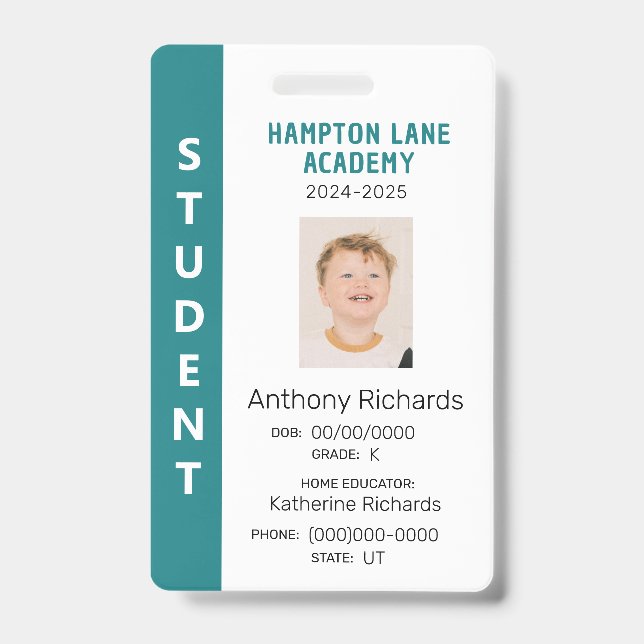 Badge Carte d'identité de l'élève de l'école turquoise v (Avant)