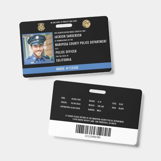 Badge Carte d'identité de l'employé du département de po (Avant & arrière)