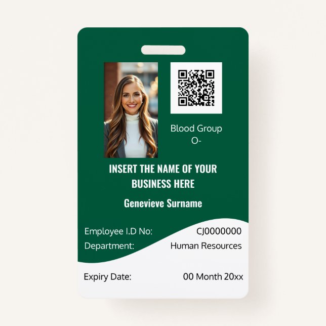 Badge Carte d'identité de l'employé PERSONNALISÉ vert mo (Devant)
