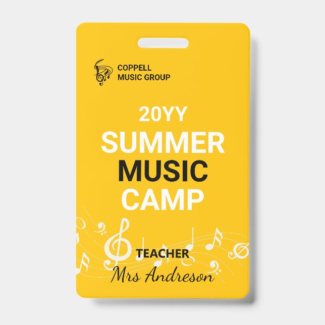 Badge Carte d'identité de l'enseignant du camp de musiqu (Avant)