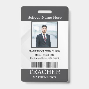 Badge Carte d'identité de l'enseignant Nom de l'école Mo