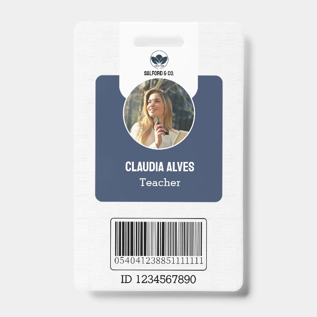 Badge Carte d'identité de l'enseignant simple | Navy Col (Avant)