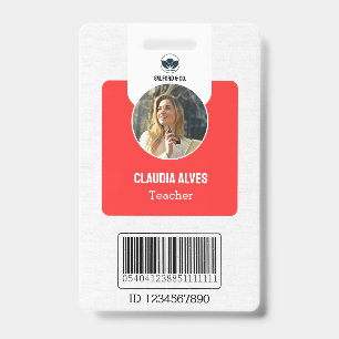 Badge Carte d'identité de l'enseignant simple   Red Coll