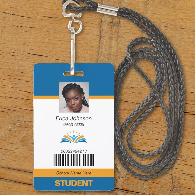 Badge Carte d'identité de l'étudiant de l'université Blu (blue and orange school student id badge)