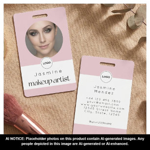 Badge Carte d'identité de maquilleuse élégante rose blan