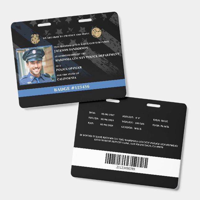 Badge Carte d'identité de policier (Avant & arrière)