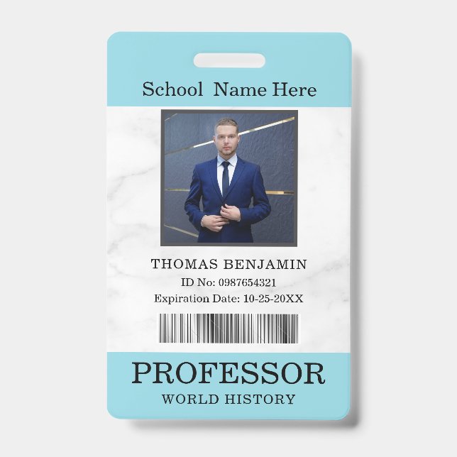 Badge Carte d'identité de professeur Nom École Modèle Ba (Avant)
