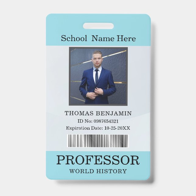 Badge Carte d'identité de professeur Nom École Modèle Ba (Avant)