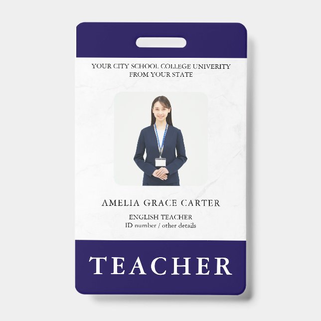 Badge Carte d'identité de professeur Nom École Modèle Ba (Avant)
