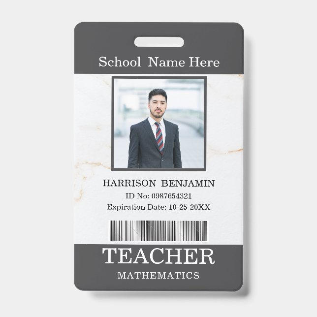 Badge Carte d'identité de professeur Nom École Modèle Ph (Avant)