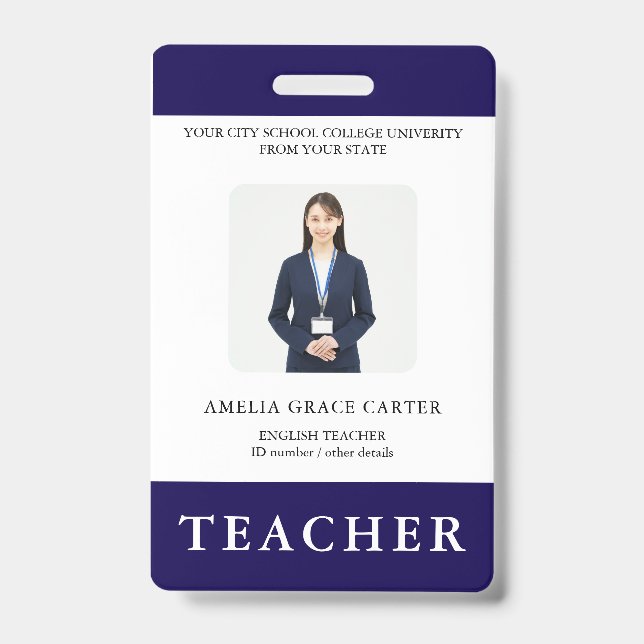 Badge Carte d'identité de professeur Nom École Modèle Ph (Avant)