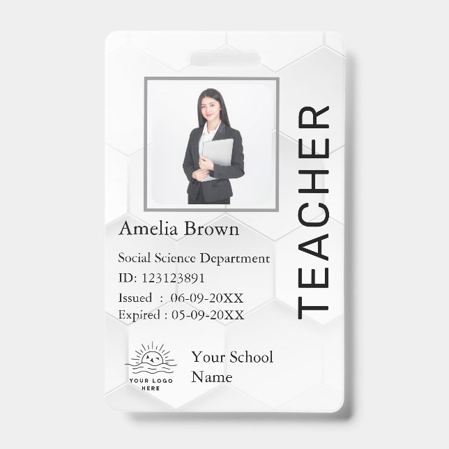 Badge Carte d'identité de professeur Nom École Modèle Ph (Avant)